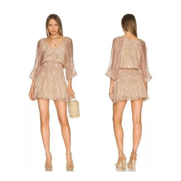 NWT Mink Pink Womens Catalina Mini Dress V Neck Flutter Slvs W Cinched Waist XL - Picture 1 of 6